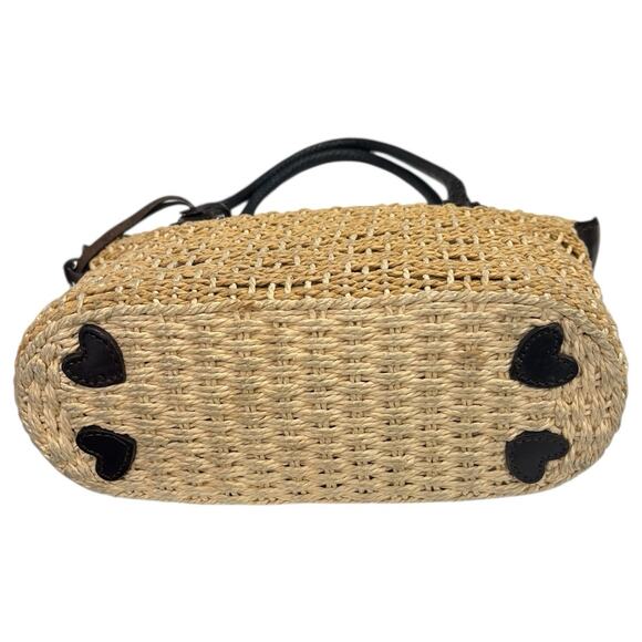 VTG Brighton Purse Brown Leather Straw Woven Double Handle Heart Boho 90s Y2K - Picture 4 of 16